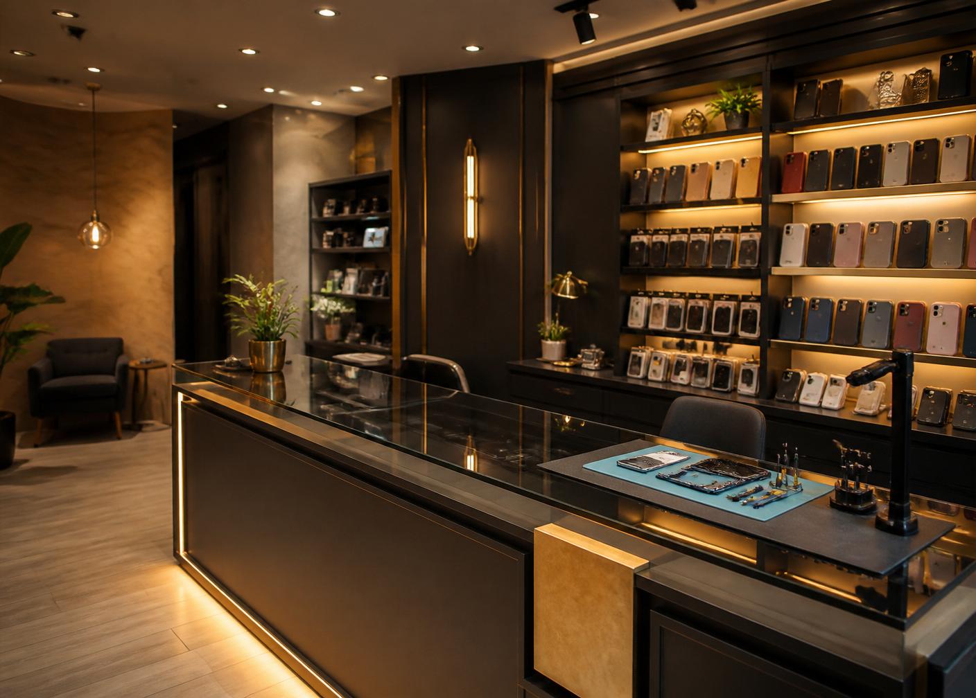 Inside the Elegance Phone Repair shop in Coppell, TX